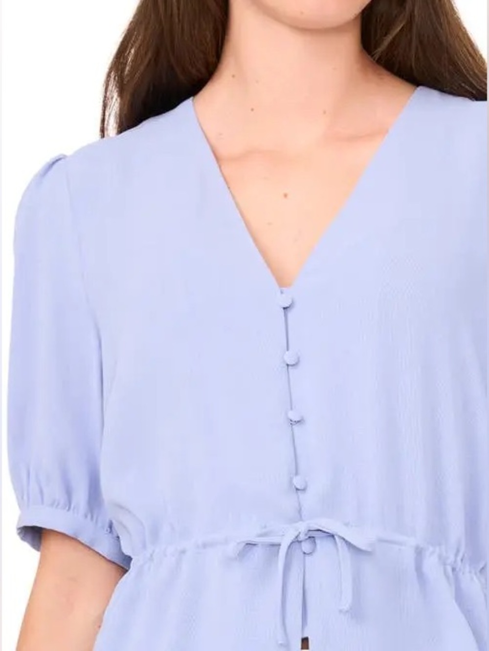 NWT Halogen Button Front Light Blue Tie Waist V-neck Peplum Top Sz XXL Feminine